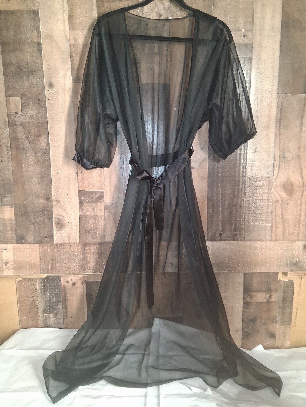 Vintage Shirley of Hollywood Black Lingerie Robe One Size